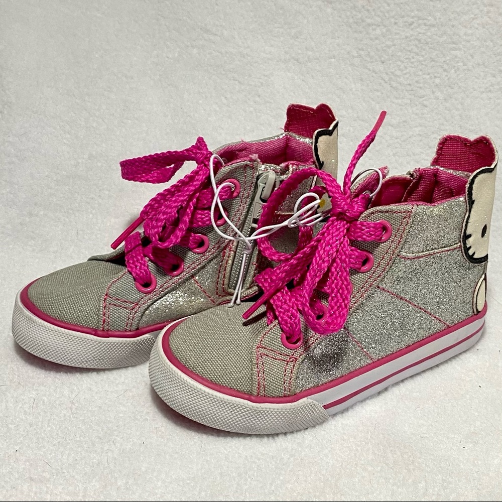 Hello Kitty High Top Sneakers Girls 8 Silver Pink Shoes